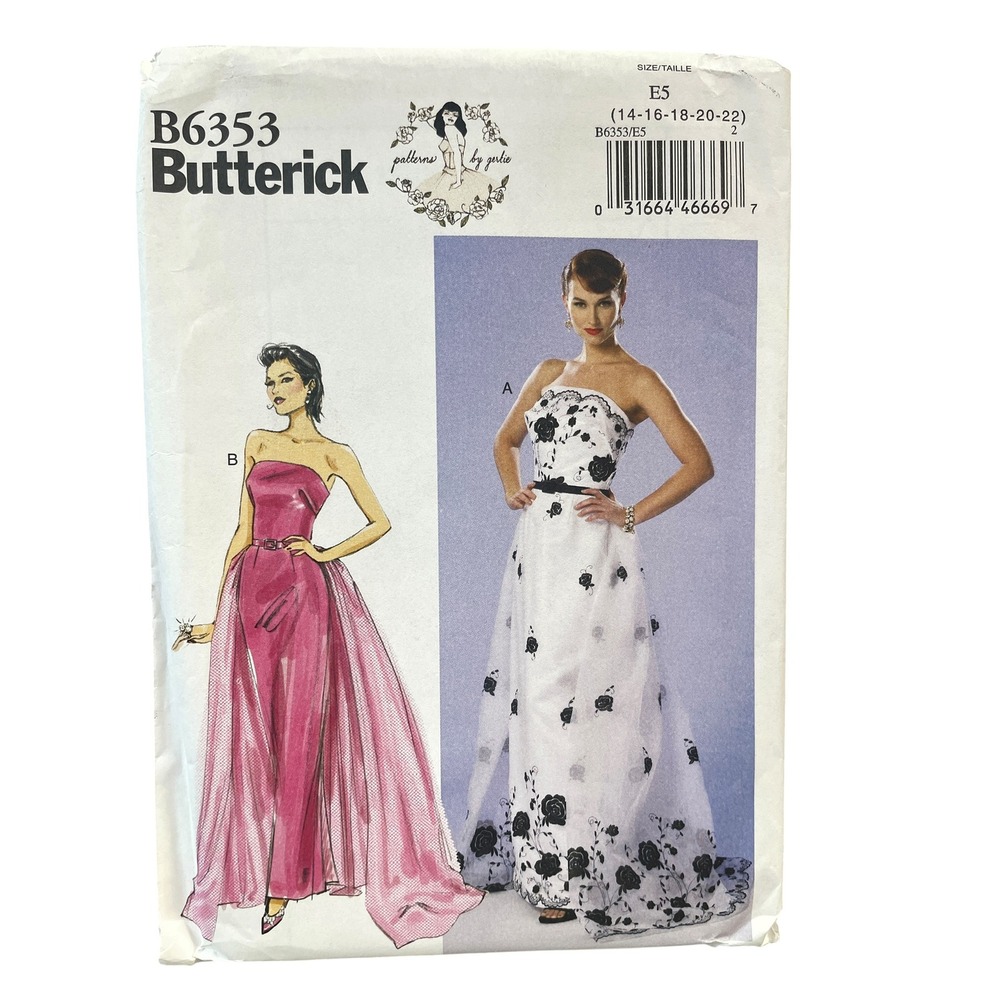 Butterick B6353 Sewing Pattern Misses Size‎ 14-22 Gown Detachable Train Gertie